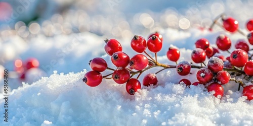 Red berries contrast beautifully against a blanket of fresh white snow, nature, winter, berries, cold, red, white, seasonal