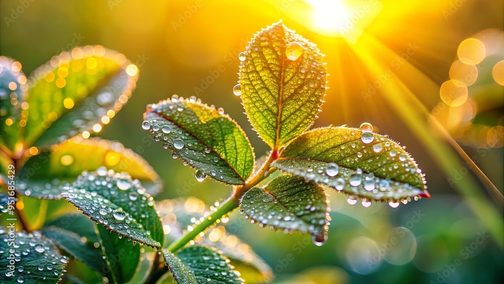 Fresh and rejuvenating dew kissed leaves at dawn's gentle morning mist Fresh and rejuvenating dew kissed leaves at dawn's gentle morning mist