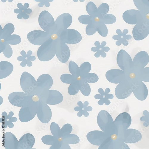 Soft Blue Pastel Blooms Pattern