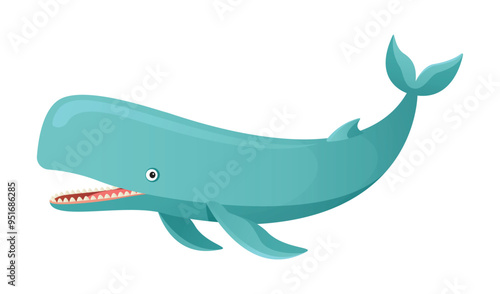 Sperm whale cartoon vector illustration isolated on white background