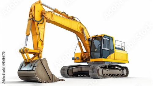 powerful yellow excavator isolated on white background showcasing precision and versatility in construction industry digital illustration