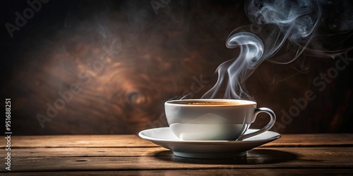 Steaming aromatic coffee cup on dark background, symbolizing warmth, energy, and relaxation