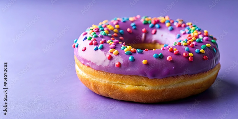 Colorful donut with purple frosting and sprinkles on top Colorful donut with purple frosting and sprinkles on top