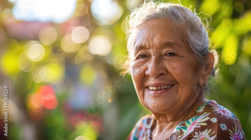 Wallpaper Mural radiant golden years joyful senior latina woman smiling in sunlit nursing home embracing life lifestyle photography Torontodigital.ca