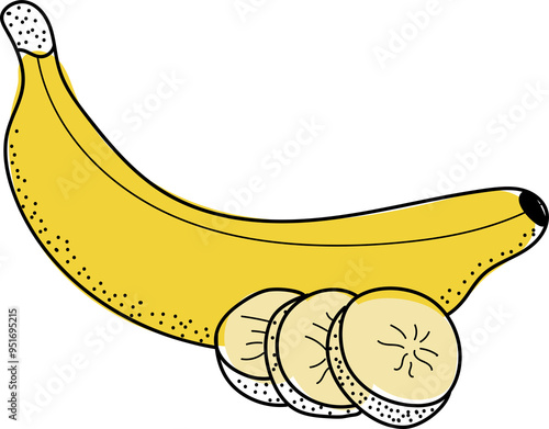 Banana sketch transparent background stock vector illustration. Banana with one berry, banana without peel, banana branch, banana bunch. Hand drawn image. Black outline on white background.