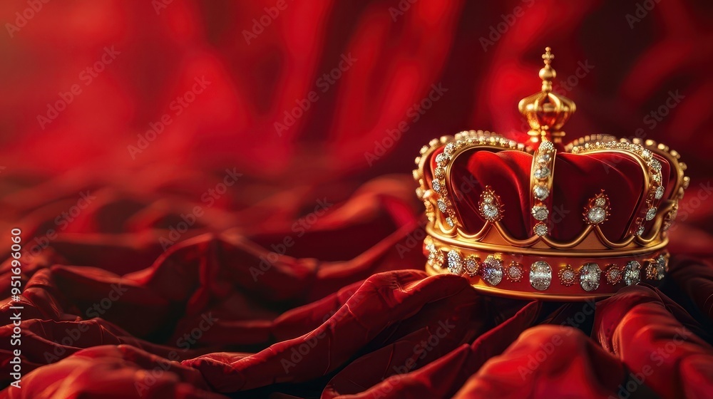 regal golden crown with glittering jewels on luxurious red velvet 3d ...