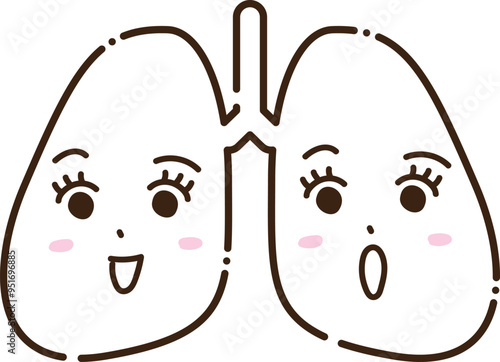 擬人化した笑顔と驚いた表情の肺のイラスト