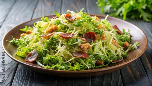 Fresh fris?e salad with crispy bacon and P?rigourdine salad, salad, fris?e, lardons, P?rigourdine, fresh