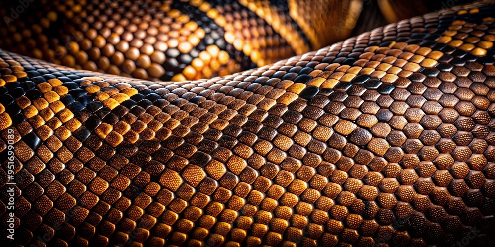 Close up of intricate snake skin pattern on dark background Close up of intricate snake skin pattern on dark background