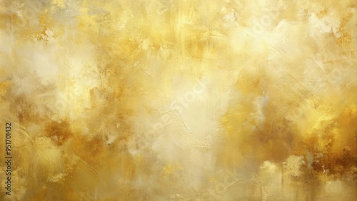 Abstract painting with light yellow and gold colors, featuring a brunaille underpainting and translucent details photo