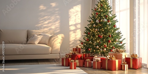 araffy christmas tree with presents and presents on a living room floor