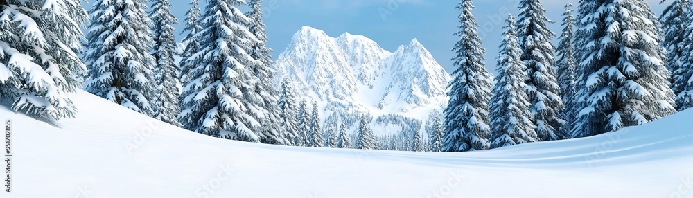 Snow-covered Alpine forest landscape during twilight, deep snow contrasts with dark pine trees, ethereal winter ambiance Snow-covered Alpine forest landscape during twilight, deep snow contrasts with dark pine trees, ethereal winter ambiance