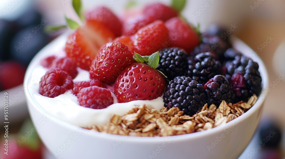 Delicious and Healthy Breakfast Bowl with Berries, Yogurt, and Granola Delicious and Healthy Breakfast Bowl with Berries, Yogurt, and Granola