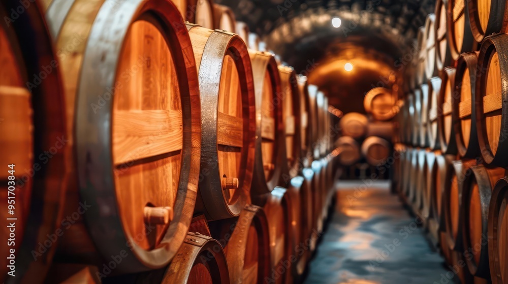 rows of oak barrels aging fine spirits in dimly lit cellar rich wood grains illuminated by warm ambient lighting atmosphere of tradition and craftsmanship in historic winery rows of oak barrels aging fine spirits in dimly lit cellar rich wood grains illuminated by warm ambient lighting atmosphere of tradition and craftsmanship in historic winery