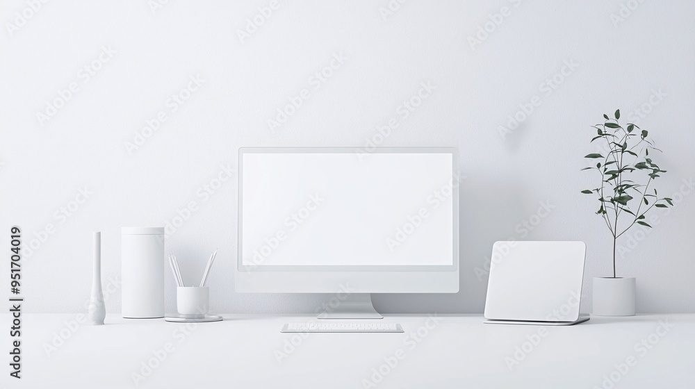 Fototapeta premium Clean and minimalist website design on a white background, modern user interface, sleek web aesthetics.
