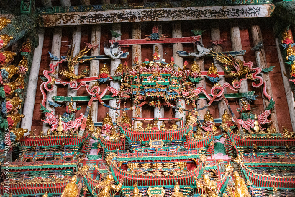 Naklejka premium Gilded sculptures & painted statues art of the Ming and Qing Dynasties in Minor Western Heaven Mahavira Temple, Linfen, Shanxi Province, China - a famous ancient building in the game Black Myth Wukong