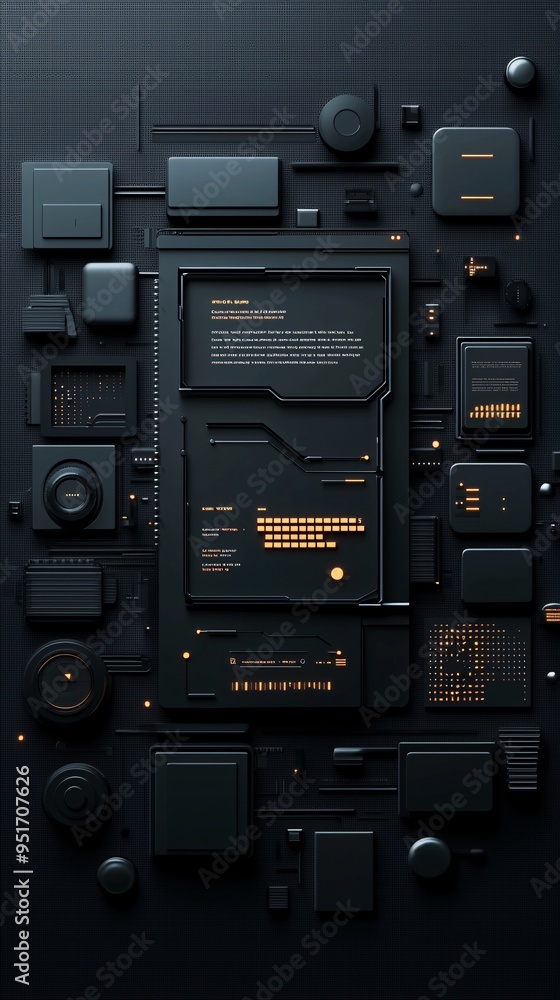 Dark mode website layout with glowing elements, trendy web design aesthetic, modern UI/UX concept. Dark mode website layout with glowing elements, trendy web design aesthetic, modern UI/UX concept.