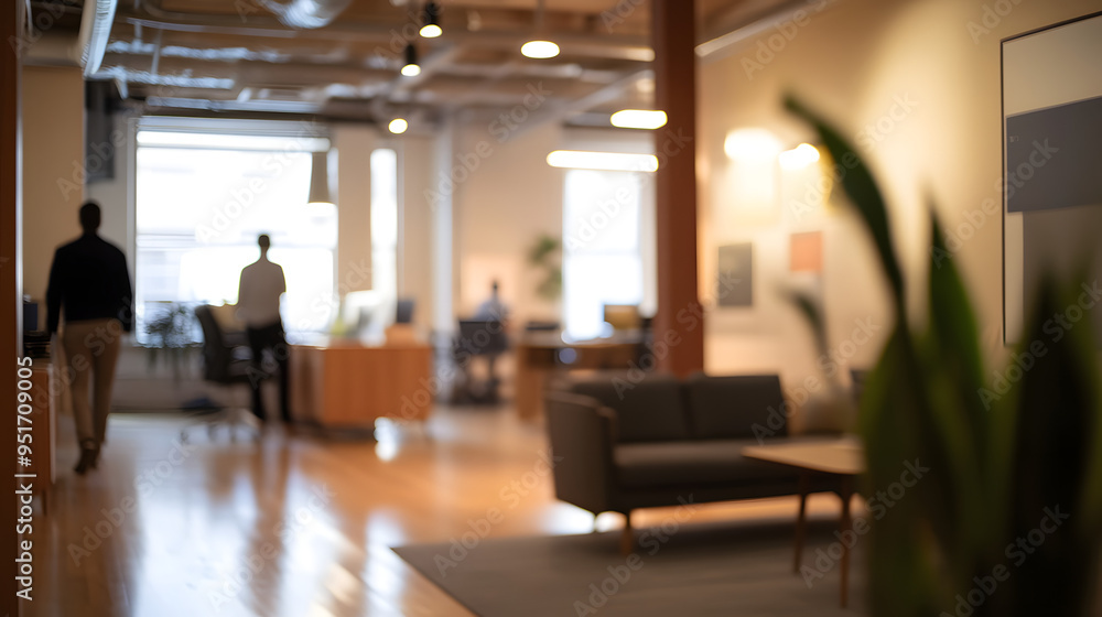 Business open modern office daytime daylight with blurred people in smart casual wear having a meeting. Working culture chill happy enjoy workplace work life balance plant women men employee Business open modern office daytime daylight with blurred people in smart casual wear having a meeting. Working culture chill happy enjoy workplace work life balance plant women men employee
