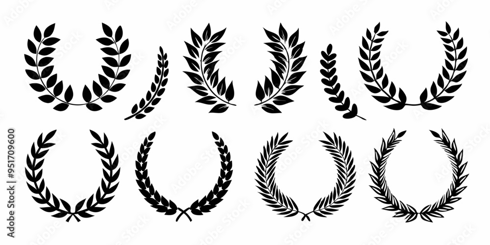 Laurel wreath silhouette vector collection