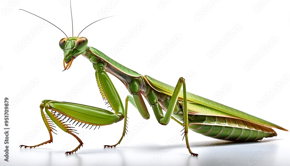 A Praying Mantis on a white background. A Praying Mantis on a white background.