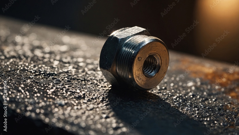 Metal Bolt Close-Up Detailed view of a metallic bolt on a textured surface with warm lighting. Metal Bolt Close-Up Detailed view of a metallic bolt on a textured surface with warm lighting.