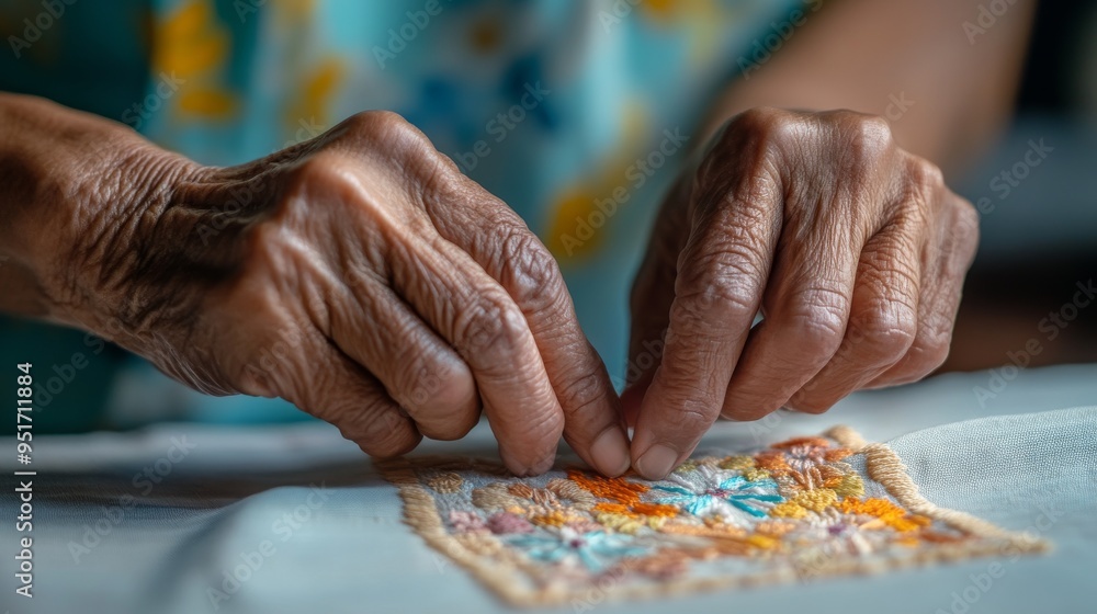 Hands Embroidering Traditional Pattern with Colorful Threads Hands Embroidering Traditional Pattern with Colorful Threads