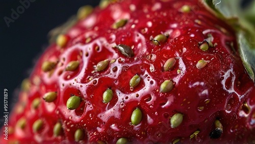 Wallpaper Mural Close-up macro shot of a fresh, ripe strawberry with visible seeds and a glossy, red surface. Torontodigital.ca