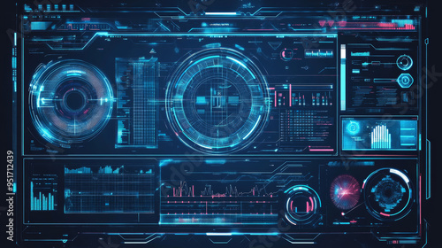 Futuristic HUD grid tech interface with a vector background. Features a digital technology line grid with dot nodes, a virtual techno display, and a grid pattern or wireframe hologram.