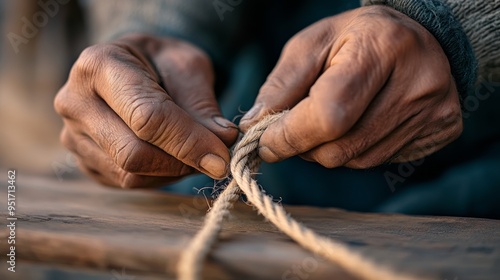 Hands Twisting Fibers to Make Rope on Traditional Machine