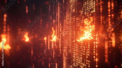 Wallpaper Mural digital firewall cybersecurity security attack hack hacker code binary Flames protection cyber threats virus technology defense concept security computer system internet web protect Torontodigital.ca