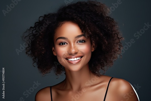 Beautiful black woman smiling and having in studio shot.