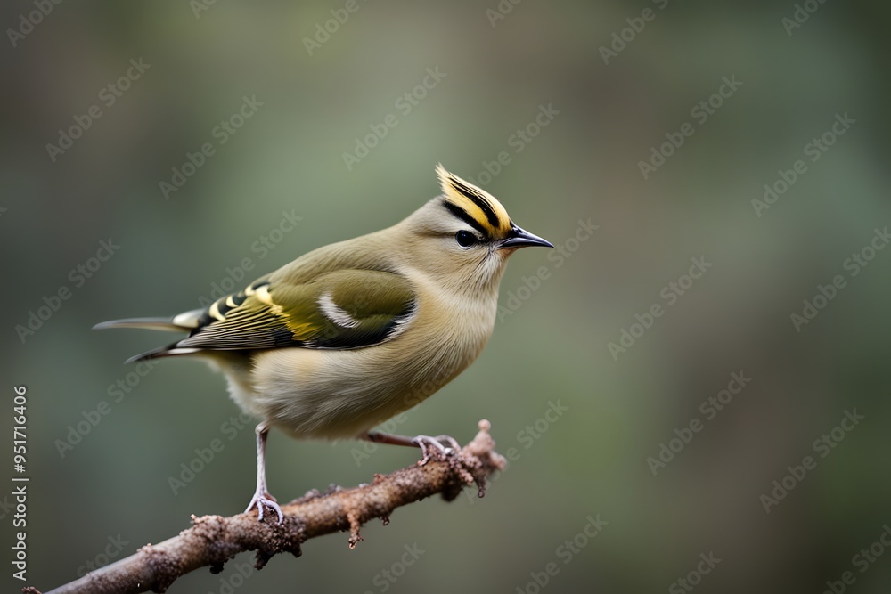 Goldcrest bird blurry nature background, Ai Generated Goldcrest bird blurry nature background, Ai Generated