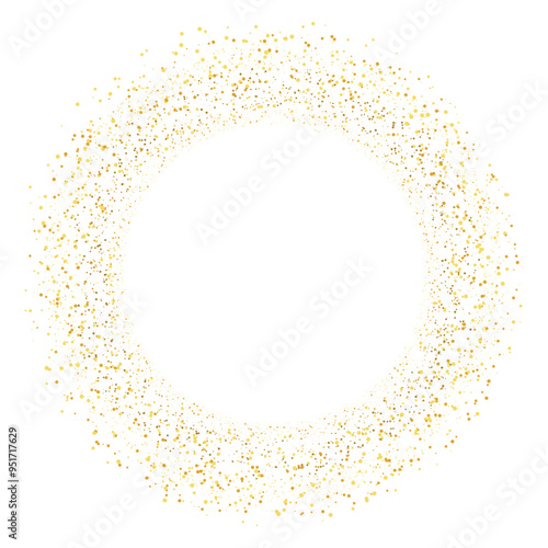 Shiny circle with gold confetti isolated on transparent background. Abstract luxury backdrop golden sparkles shape decoration for Christmas or New year's eve celebration. Vector illustration