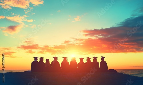 Silhouettes of Graduates: Symbolic Transition from Campus to Career. Minimalist Design for Job Search and Employment Themes. Creative Marketing Background with Elegant Composition for UI, Web, and Gra