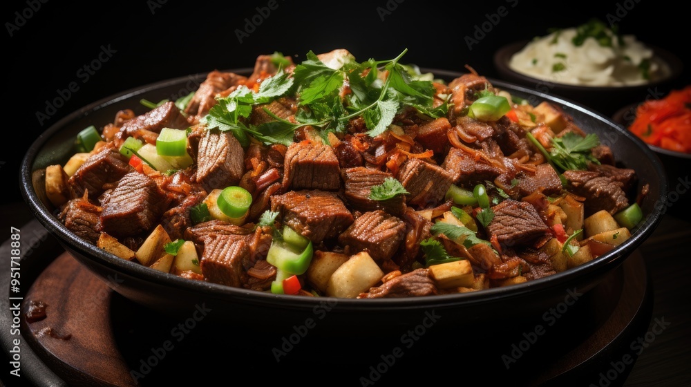 Delicious goulash on table high angle photo Delicious goulash on table high angle photo