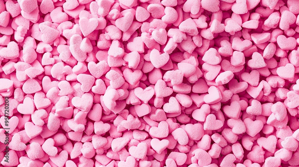 A close-up shot of a background made from pink heart-shaped sprinkles. A close-up shot of a background made from pink heart-shaped sprinkles.