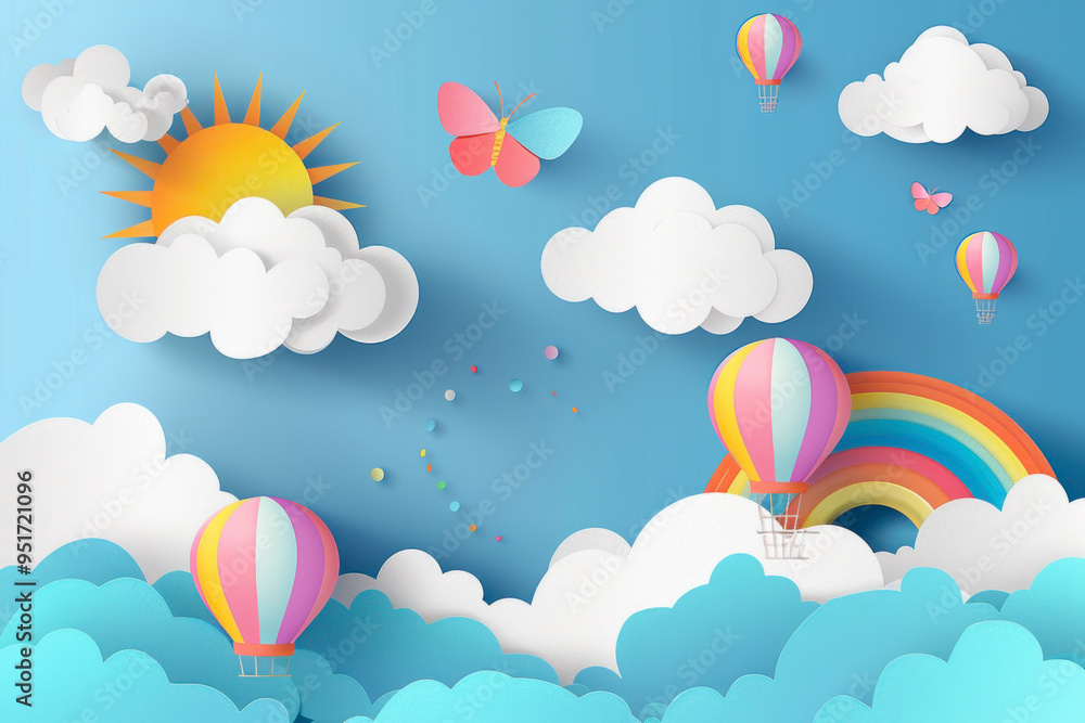 Beautiful fluffy clouds on blue sky background with summer sun Beautiful fluffy clouds on blue sky background with summer sun