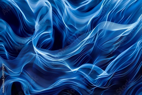 Abstract blue wave, digital lines, futuristic background, flowing pattern, dark blue gradient, data visualization, 3D effect 