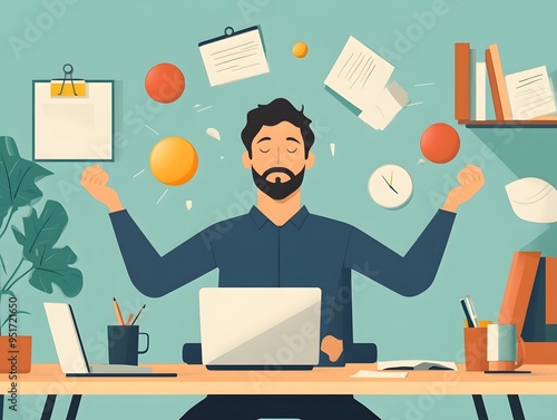 Businessman Relaxing in Office  Stress Relief  Meditation  Work Life Balance