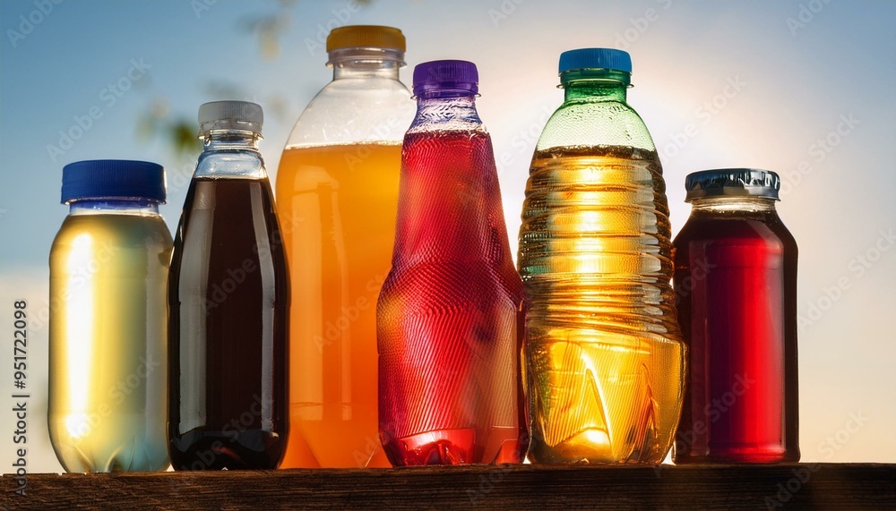 High-quality close-up of packaged beverages High-quality close-up of packaged beverages
