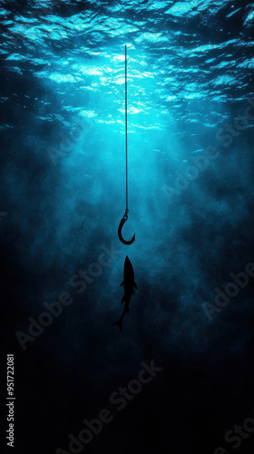 Person caught in a fishing hook labeled get rich quick, illustrating investment traps photo