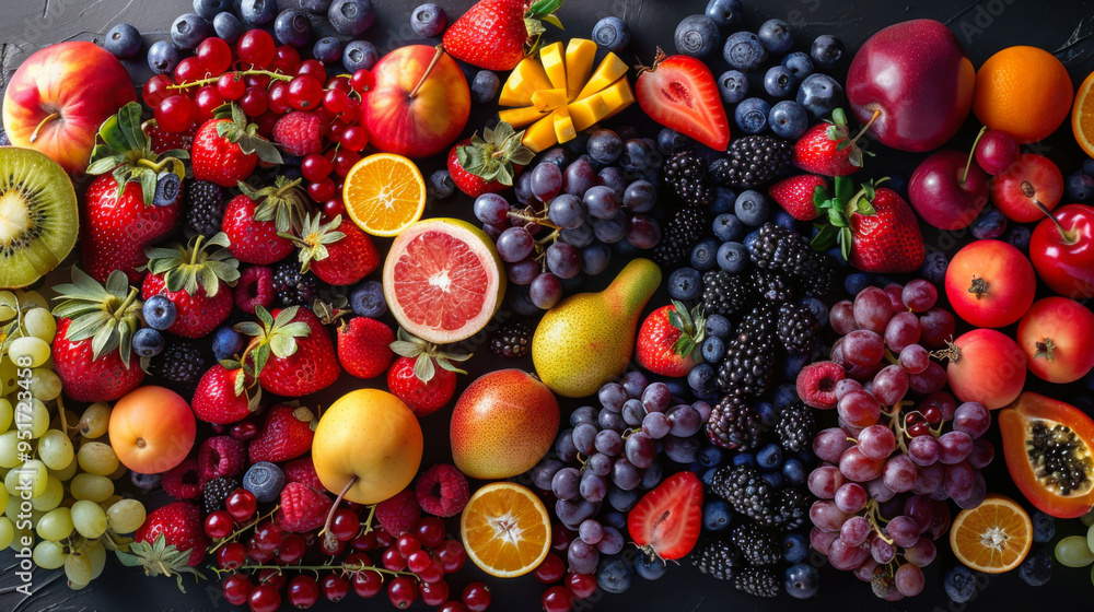 A vibrant array of fresh fruits arranged beautifully, showcasing colors and textures, ideal for health and food themes. A vibrant array of fresh fruits arranged beautifully, showcasing colors and textures, ideal for health and food themes.