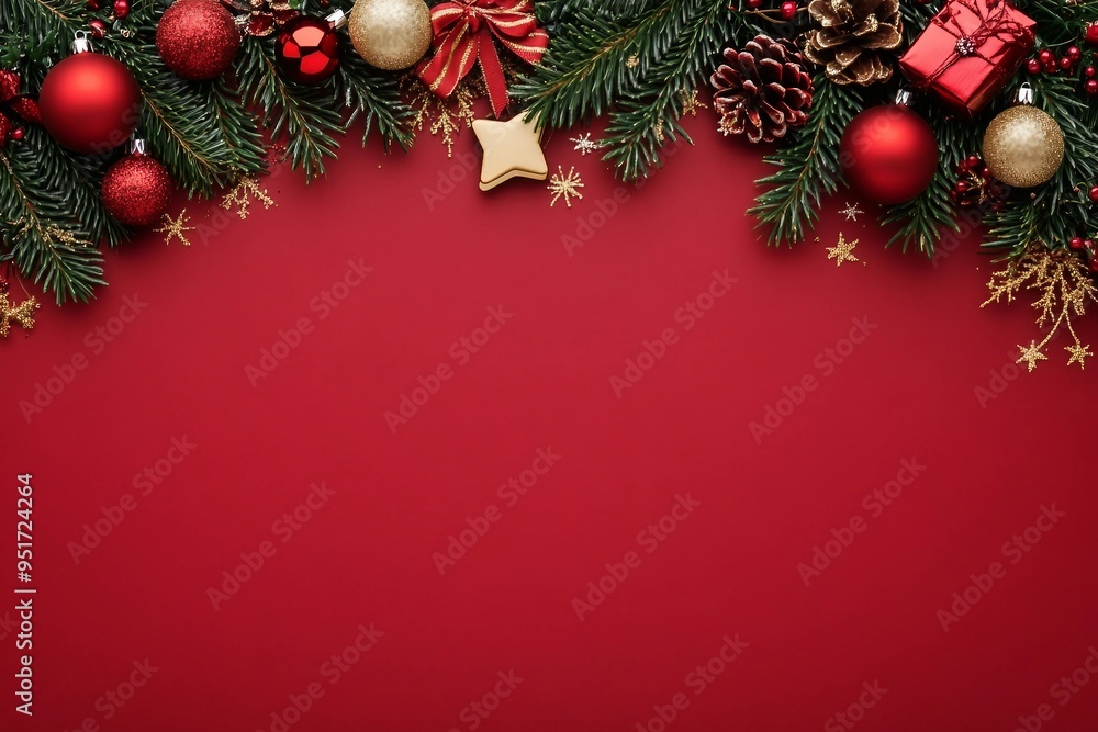 Red Christmas or New Year Ornament Border Background Red Christmas or New Year Ornament Border Background