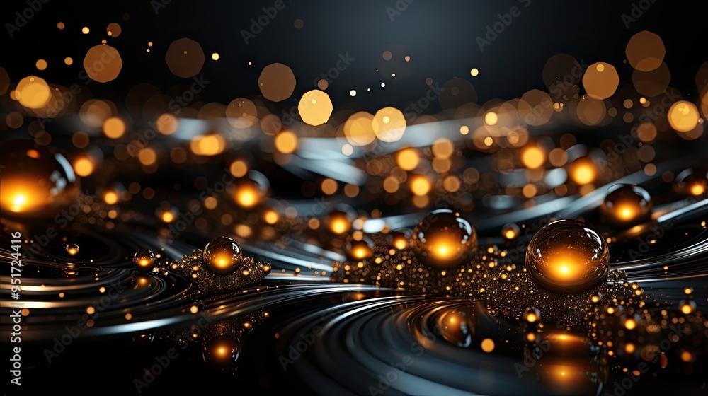 Obraz premium Digital gold particles wave and light abstract