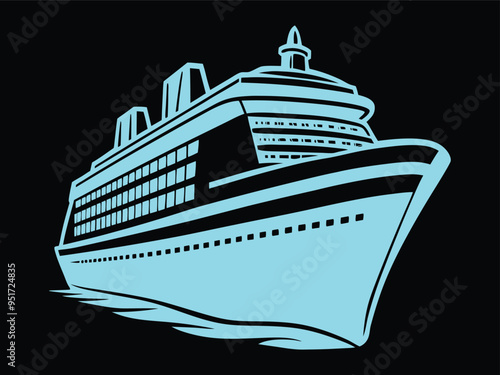 Modern Blue Cruise Liner Illustration with Minimalist Design
