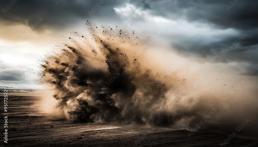 Fototapeta premium Dynamic Sandstorm Abstract: Powerful Desert Cloud Splash for Summer Disaster Concept. Minimalist Composition with Elegant Gradient Texture. Versatile Marketing Background for Posters, UI, Web, and Gra