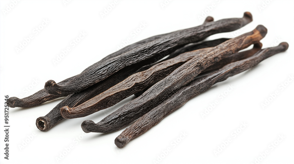 Dry vanilla beans isolated on white background Dry vanilla beans isolated on white background