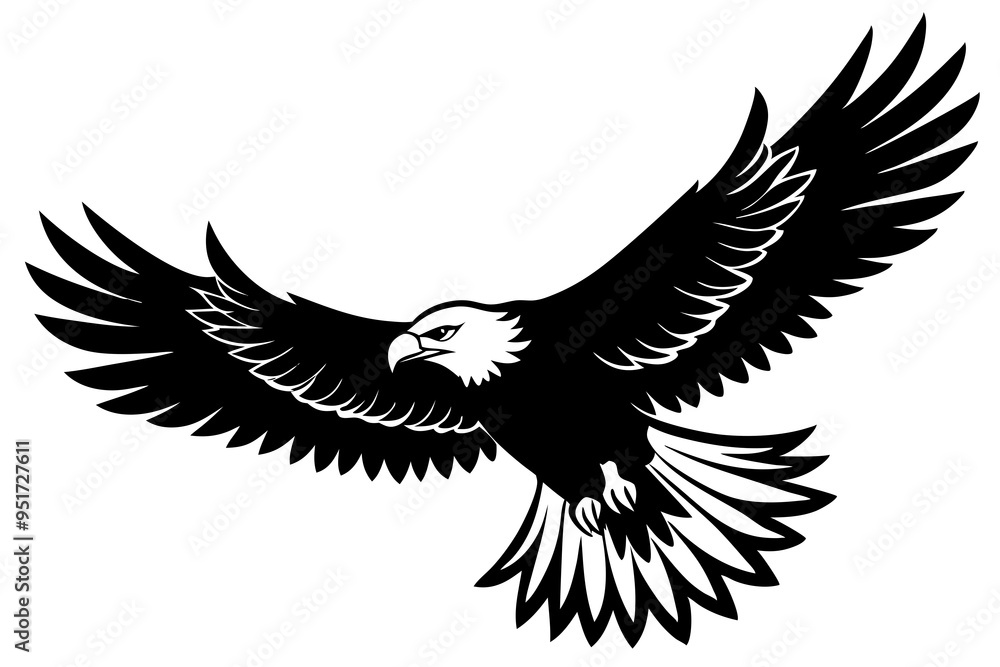 A Bald Eagle black Silhouette Vector, Flying Bald Eagle black and white Silhouette vector isolated on a white background A Bald Eagle black Silhouette Vector, Flying Bald Eagle black and white Silhouette vector isolated on a white background