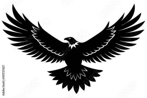 A Bald Eagle black Silhouette Vector, Flying Bald Eagle black and white Silhouette vector isolated on a white background