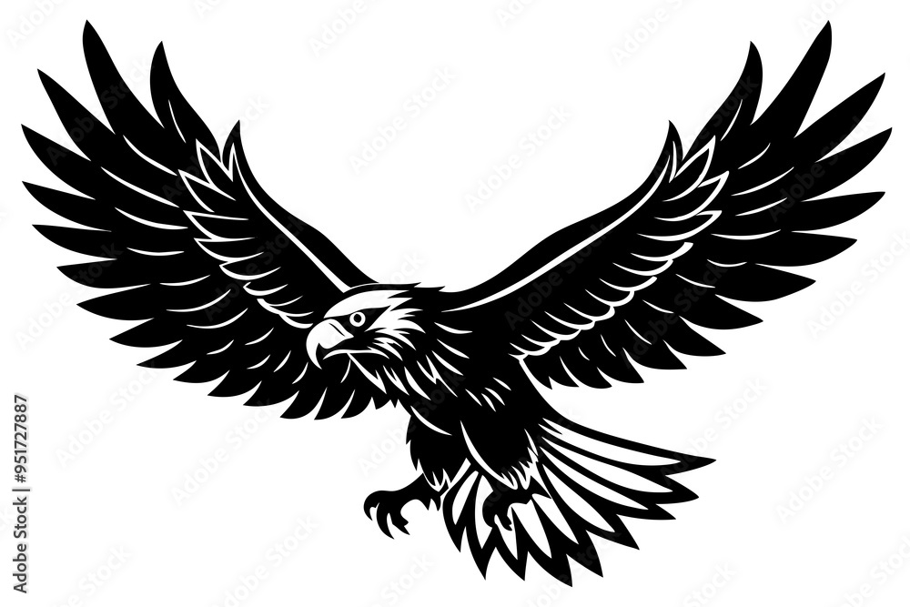 A Bald Eagle black Silhouette Vector, Flying Bald Eagle black and white Silhouette vector isolated on a white background A Bald Eagle black Silhouette Vector, Flying Bald Eagle black and white Silhouette vector isolated on a white background